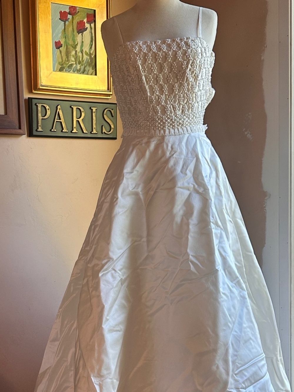 VTG Bolo Vasquez Beaded Tank Satin White Wedding Dress 15" Bodice